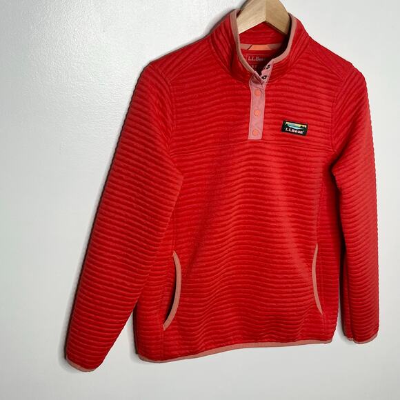 L.L. Bean Women Long Sleeve Quarter Snap Pullover Sweatshirt Small Orange Pocket - Picture 2 of 10